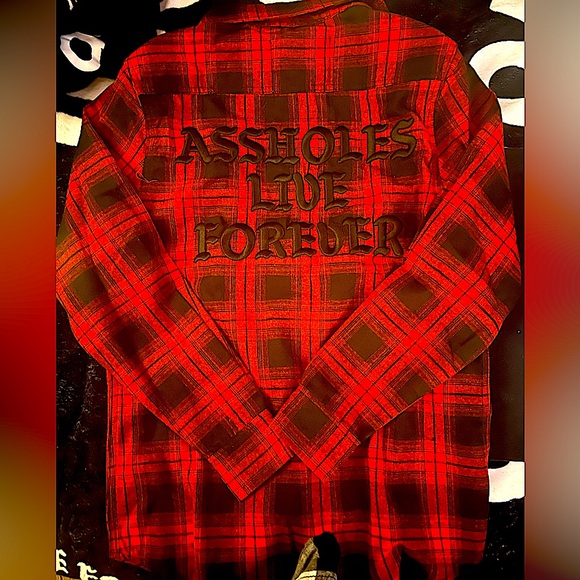 NWOT Assholes live forever men’s embroidered flannel size small. - Picture 1 of 4